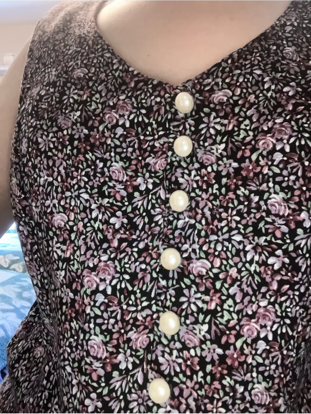 Paris Sport Club 90's Floral Button Front Maxi Dress Purple & Green Ditsy Floral - Picture 5 of 15